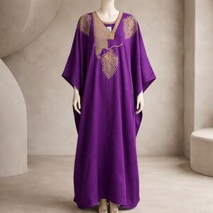Advance Apparel Womens Purple Kaftan Maxi Dress Boho Cotton Abaya Lounge Dress